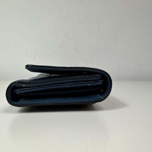 FOSSIL Navy All Genuine Leather Trifold Wallet Billfold Clutch - Picture 11 of 12